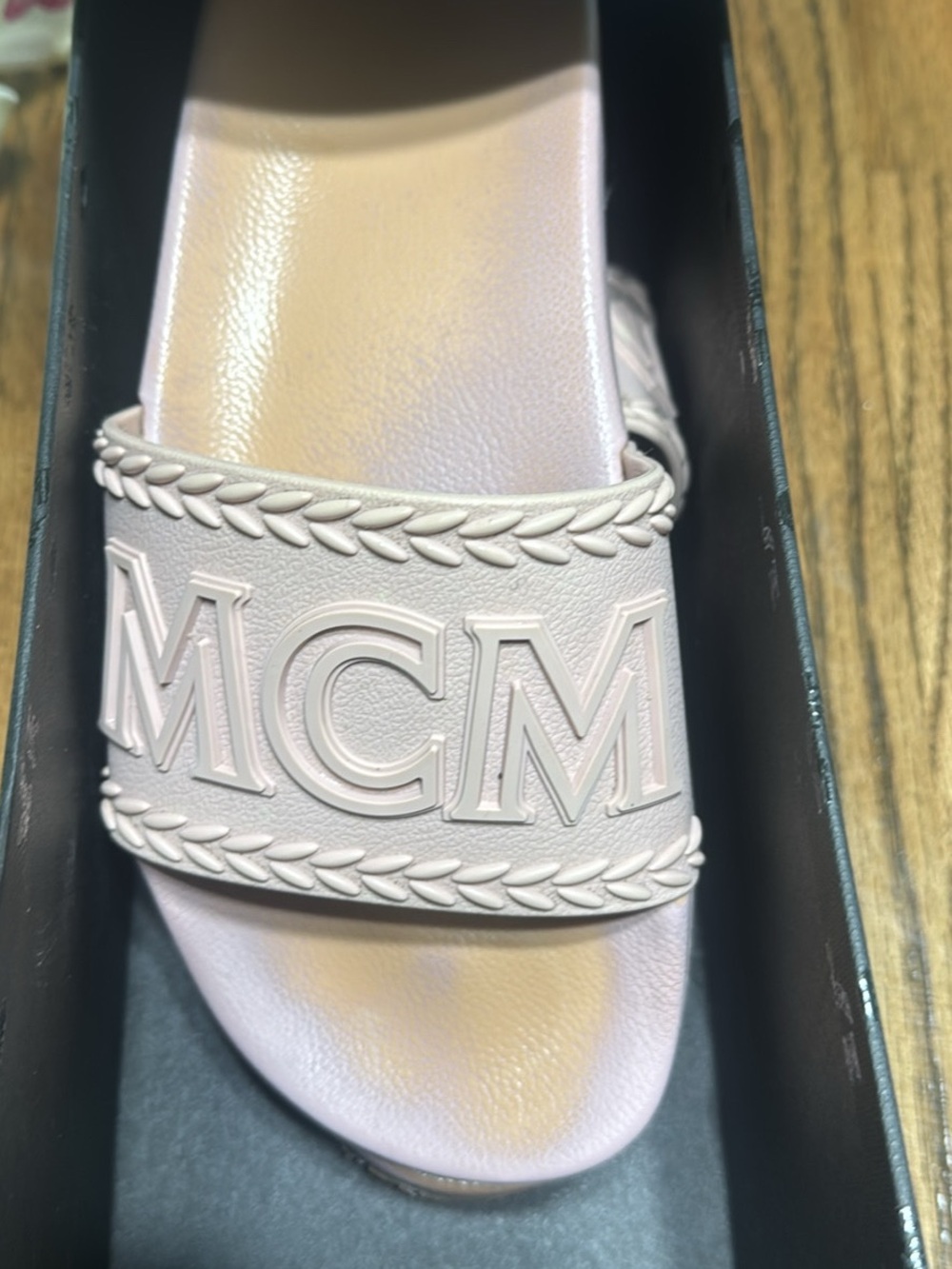 MCM Women's Light Pink Logo Slide Sandals